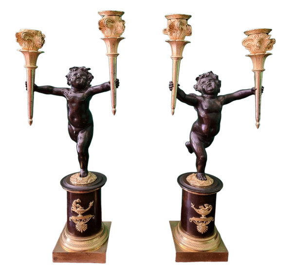 André-Antoine RAVRIO, pair of zephyr candelabras, Empire period, 1805.