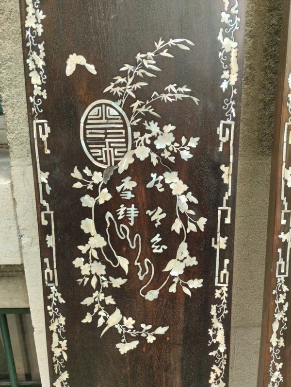 Pair Of Panels - Ironwood - Mother Of Pearl - China - V. 1900.