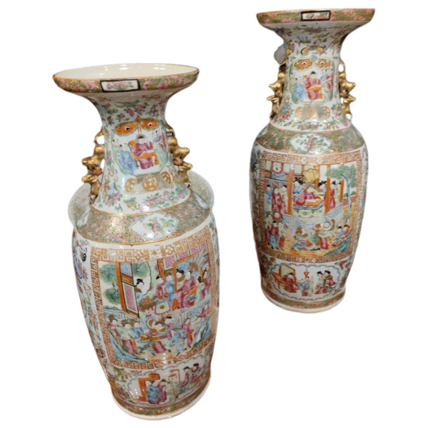 Paire De Vases - Chine - Dynastie Qing - Canton - Fin XIX E S.