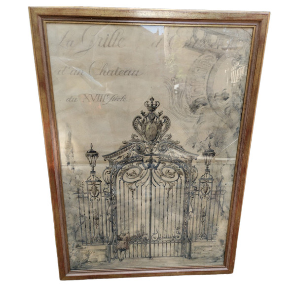 Drawing - 18th century castle gate. - Watercolor - V. 1900.