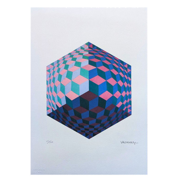 1970s Original Gorgeous Victor Vasarely Op Art Limited Edition Lithograph