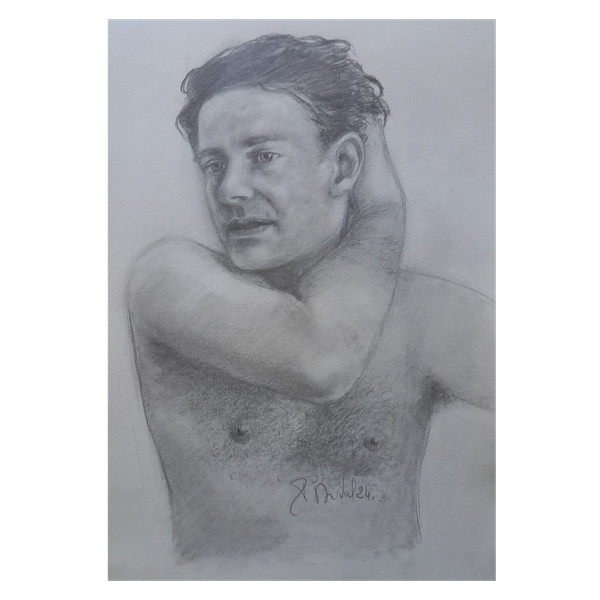 Grey pencil drawing/ portrait of Francis Huster