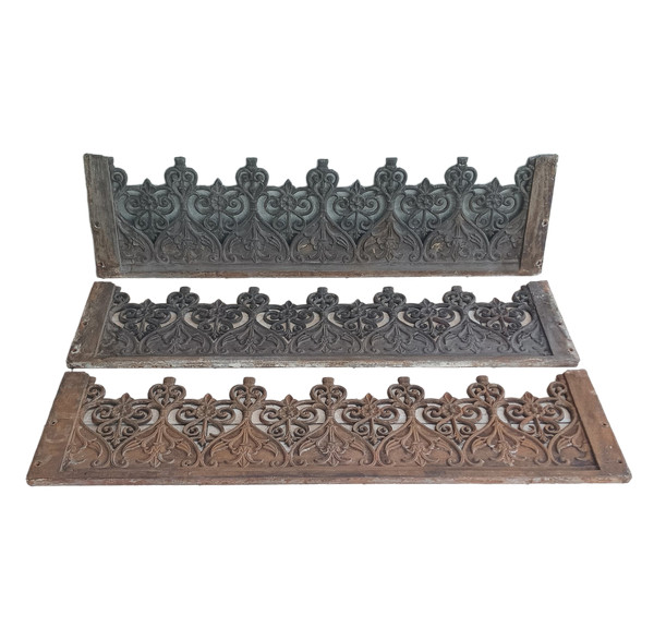 Lot de 3 balconnières garde-corps style gothique en fonte 19ème