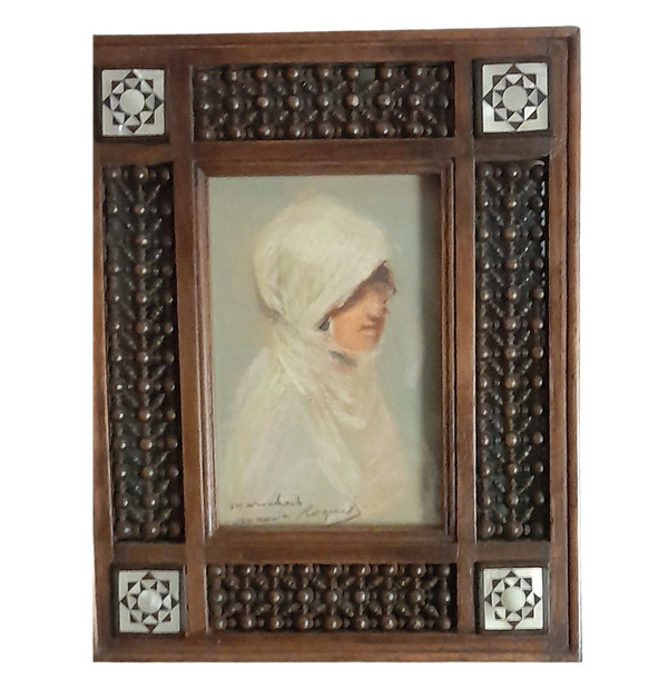 Kleines, hochwertiges Pastell eines orientalischen Mädchens