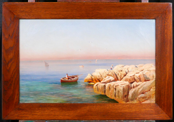 François GAUTIER Barque, Marseille, tableau marine paysage bateau pêche Provence