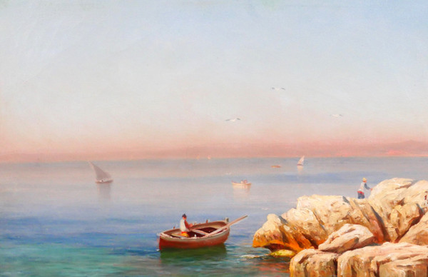 François GAUTIER Barque, Marseille, tableau marine paysage bateau pêche Provence