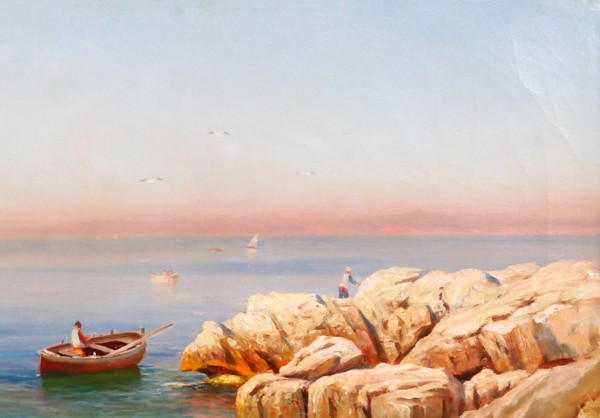 François GAUTIER Barque, Marseille, tableau marine paysage bateau pêche Provence