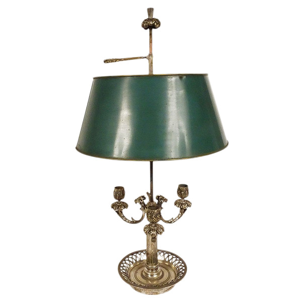 Lampe Bouillotte 3 Feux Bronze Argenté Têtes Béliers Boucs Palmettes XIXème