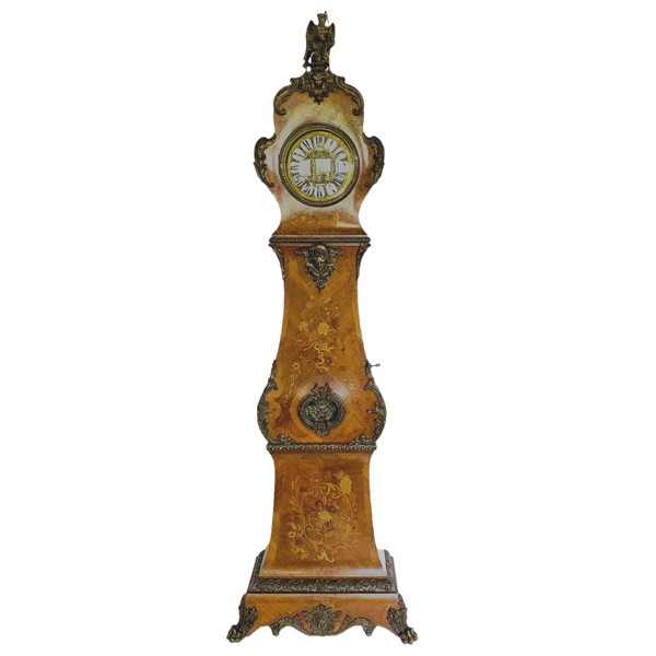 Louis XV style regulator in inlaid beach wood 20th century