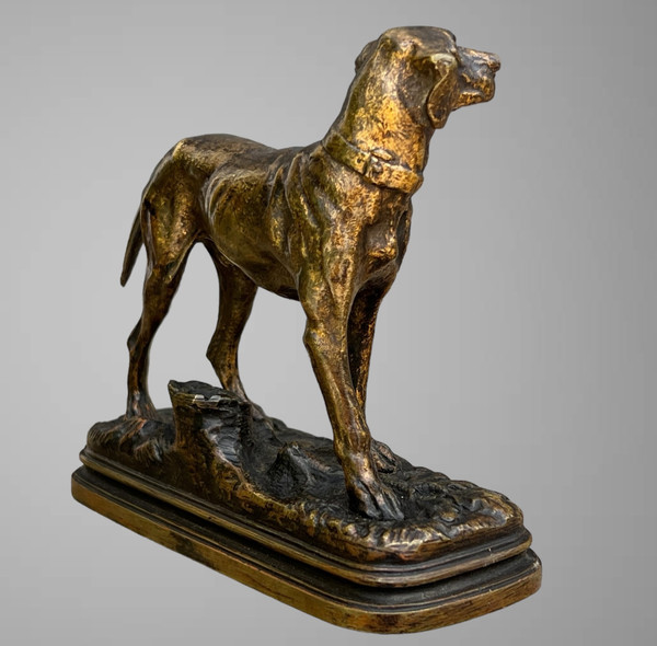 BRONZE ANCIEN SIGNÉ "ALFRED DUBUCAND 1828-1894 " REPRESENTANT UN CHIEN de CHASSE