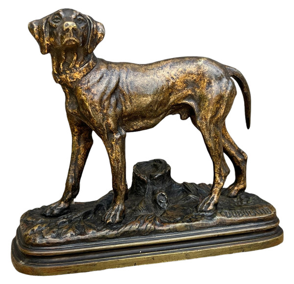 BRONZE ANCIEN SIGNÉ "ALFRED DUBUCAND 1828-1894 " REPRESENTANT UN CHIEN de CHASSE