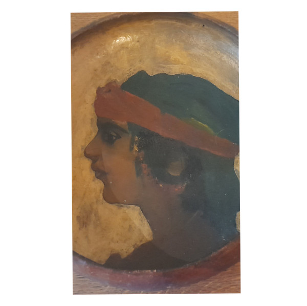 Porträt einer jungen orientalistischen Frau, gemalt auf einer Terrakottaschale, um 1900/1930