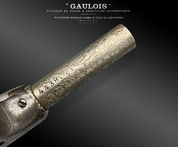 Pistola automatica a ripetizione “GAULOIS” N°2, argento, con fondina - Francia - XIX secolo