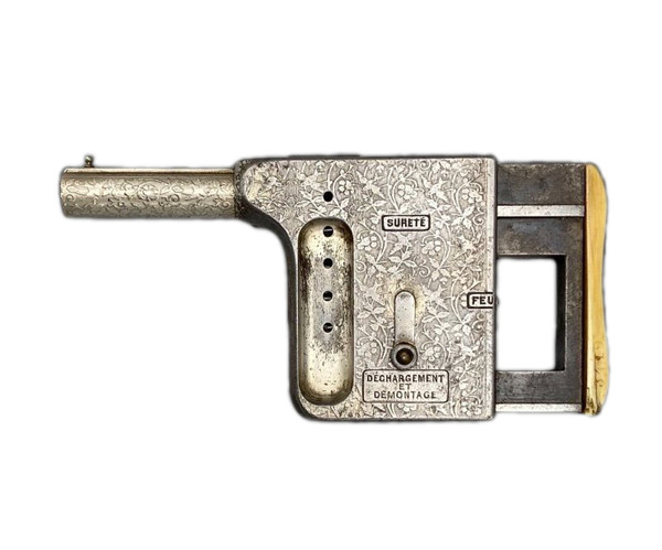 Pistola automatica a ripetizione “GAULOIS” N°2, argento, con fondina - Francia - XIX secolo