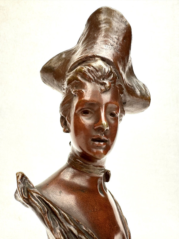 Van der Straeten -Buste en bronze femme au chapeau tricorne 