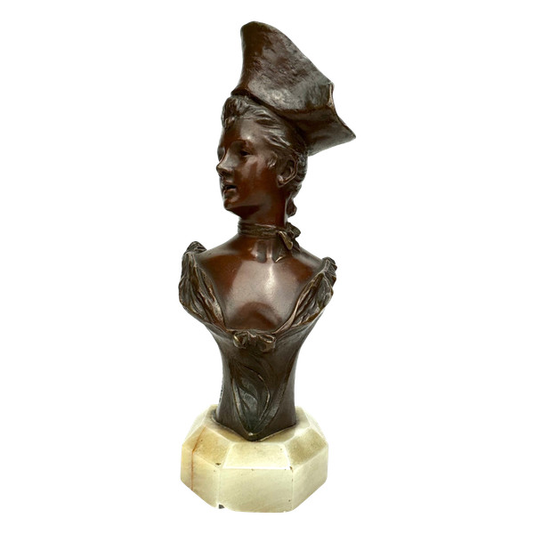 Van der Straeten -Buste en bronze femme au chapeau tricorne 