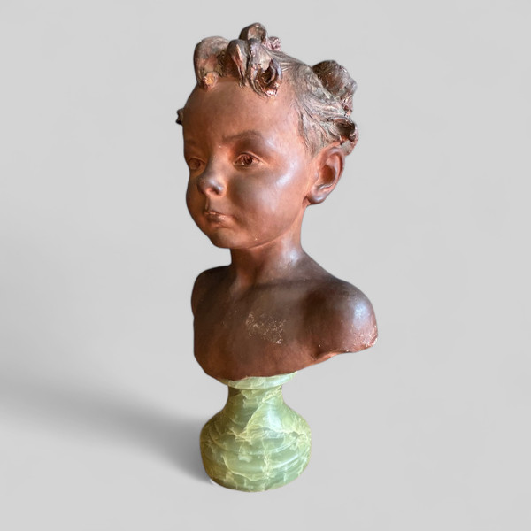 Jean Baptiste Champeil (1866-1913) Buste En Terre Signé Daté 1905 - Jeune Garçon 