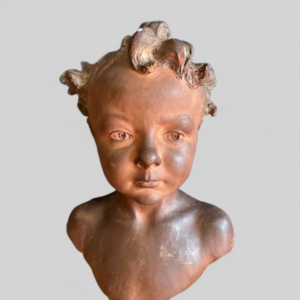 Jean Baptiste Champeil (1866-1913) Buste En Terre Signé Daté 1905 - Jeune Garçon 