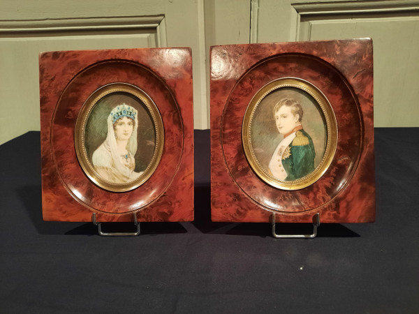 Pair of 19th century miniatures representing Napoleon I and Joséphine de Beauharnais.