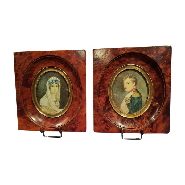 Pair of 19th century miniatures representing Napoleon I and Joséphine de Beauharnais.