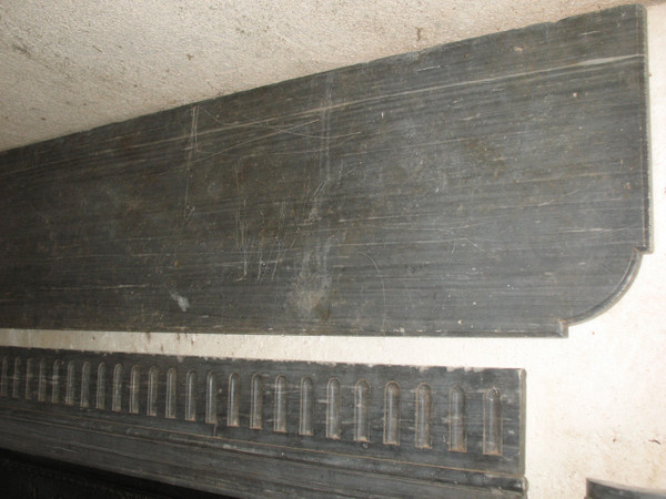 Louis XVI period fireplace in Turquin blue marble complete with its 18th century cast iron hearth 