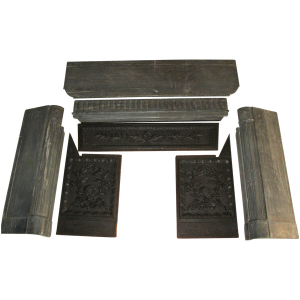 Louis XVI period fireplace in Turquin blue marble complete with its 18th century cast iron hearth 