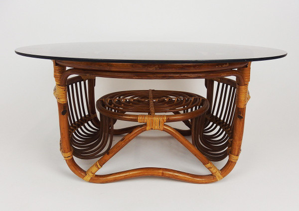 Table Basse En Rotin Et Verre