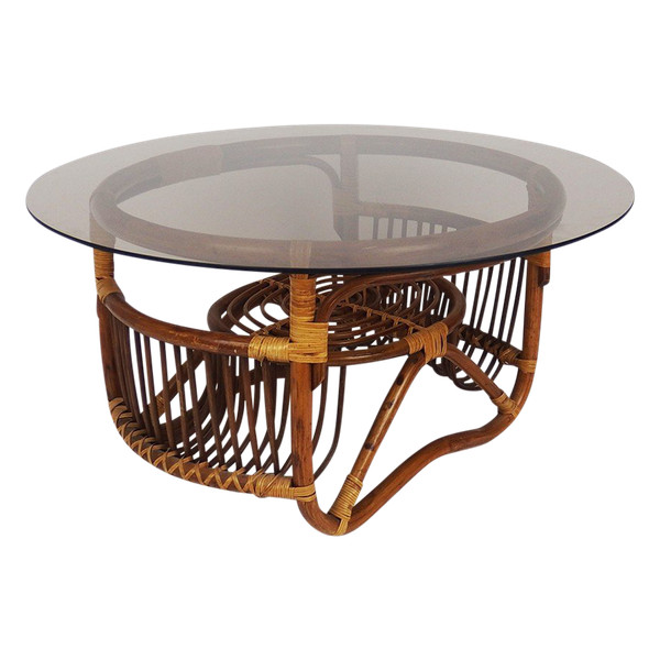 Table Basse En Rotin Et Verre