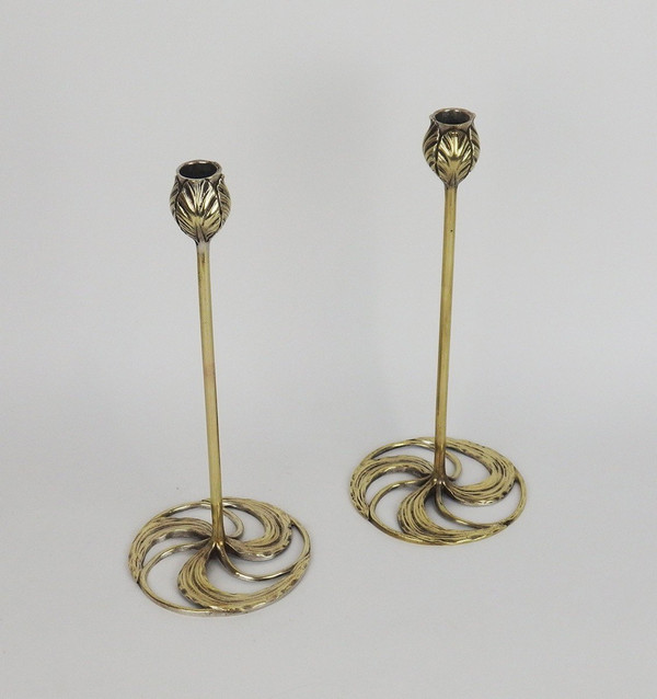 Pair of Art Nouveau Bronze Candlesticks by Abel Landry
