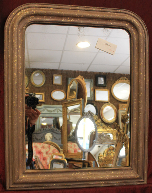 50 X 62 Cm Small Louis Philippe Mirror Patina And Shards Of Gold Leaf, Mercury Ice