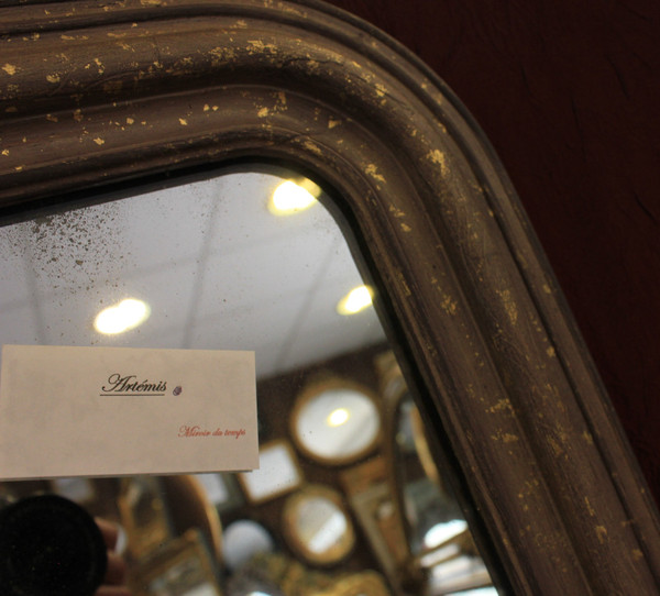 50 X 62 Cm Small Louis Philippe Mirror Patina And Shards Of Gold Leaf, Mercury Ice
