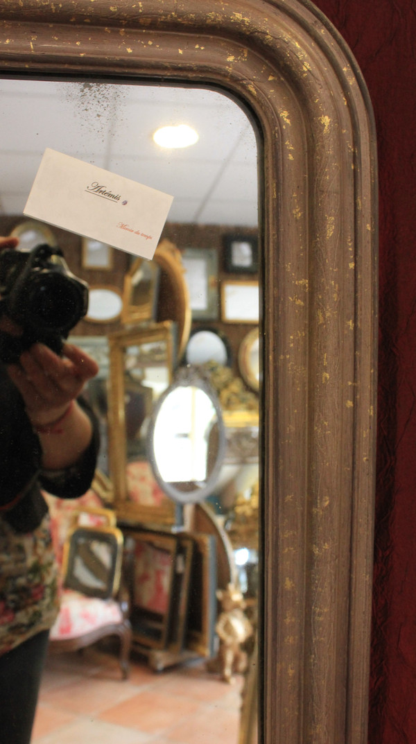 50 X 62 Cm Small Louis Philippe Mirror Patina And Shards Of Gold Leaf, Mercury Ice