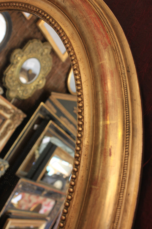 71 X 87 Cm Large Oval Gold Leaf Medallion Mirror Louis Philippe Perlé