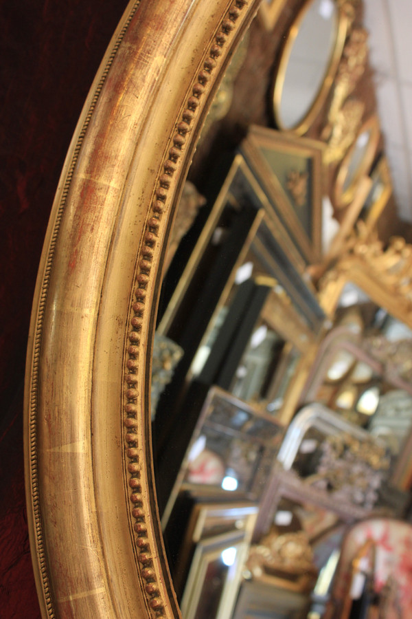 71 X 87 Cm Large Oval Gold Leaf Medallion Mirror Louis Philippe Perlé