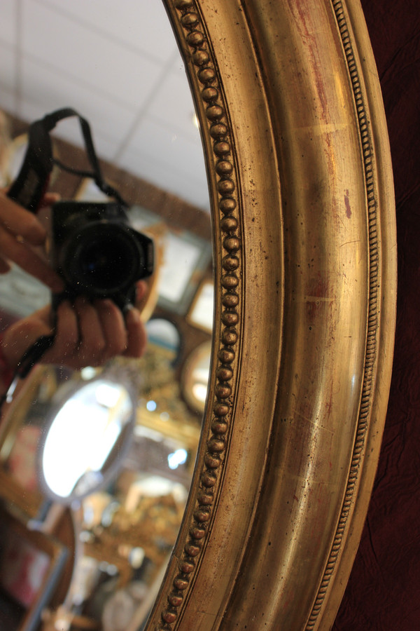 71 X 87 Cm Large Oval Gold Leaf Medallion Mirror Louis Philippe Perlé