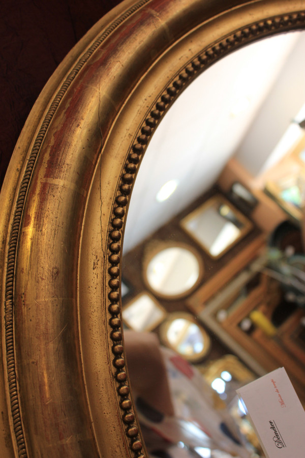 71 X 87 Cm Large Oval Gold Leaf Medallion Mirror Louis Philippe Perlé