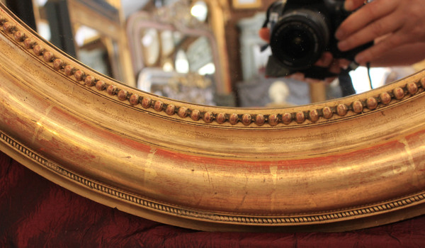 71 X 87 Cm Large Oval Gold Leaf Medallion Mirror Louis Philippe Perlé