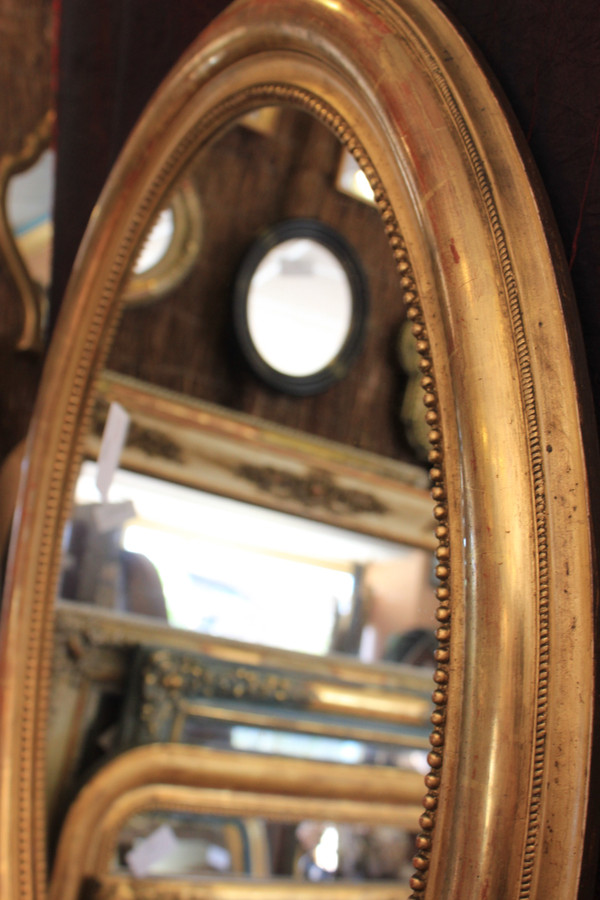 71 X 87 Cm Large Oval Gold Leaf Medallion Mirror Louis Philippe Perlé