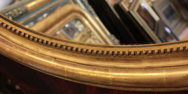 71 X 87 Cm Large Oval Gold Leaf Medallion Mirror Louis Philippe Perlé