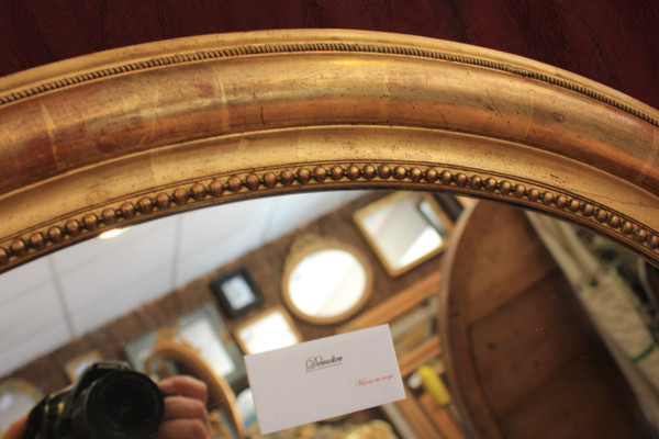 71 X 87 Cm Large Oval Gold Leaf Medallion Mirror Louis Philippe Perlé