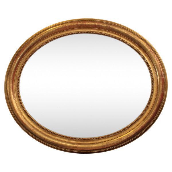 71 X 87 Cm Large Oval Gold Leaf Medallion Mirror Louis Philippe Perlé