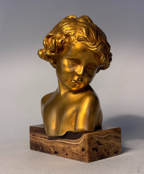 Scultura in bronzo dorato J.-M. CAMUS Busto di bambino