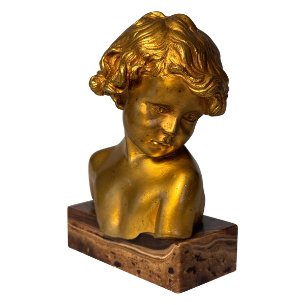 Scultura in bronzo dorato J.-M. CAMUS Busto di bambino