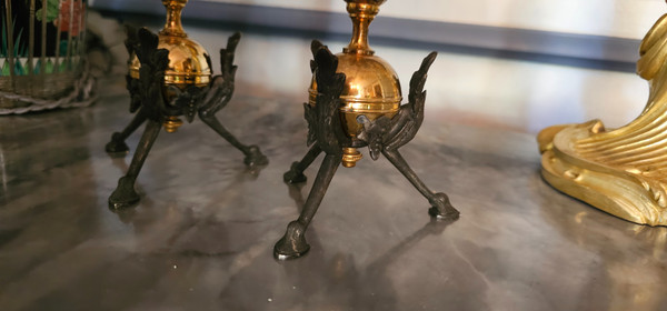 Paar Kristall- und Bronze-Soliflores, Dreibeinfüße, 19. Jahrhundert