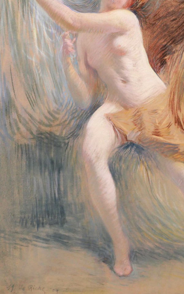 Henri Le Riche, Nude woman, pastel, Art Nouveau drawing impressionism painting