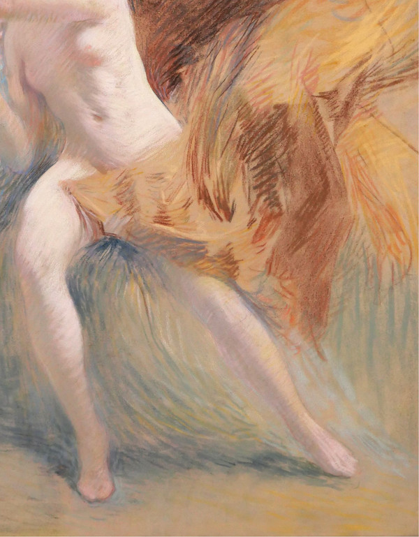 Henri Le Riche, Nude woman, pastel, Art Nouveau drawing impressionism painting