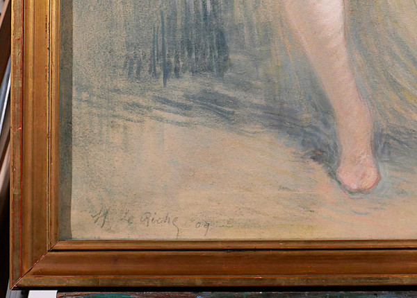 Henri Le Riche, Nude woman, pastel, Art Nouveau drawing impressionism painting
