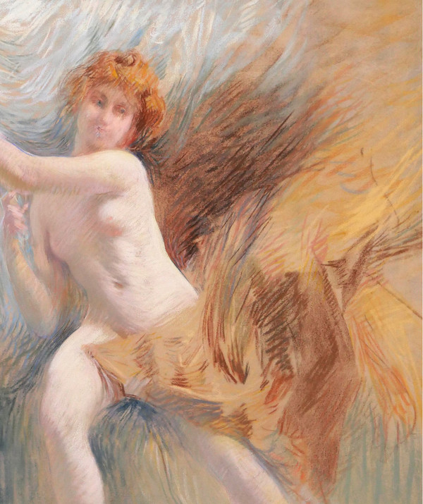 Henri Le Riche, Nude woman, pastel, Art Nouveau drawing impressionism painting