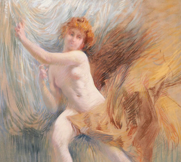 Henri Le Riche, Nude woman, pastel, Art Nouveau drawing impressionism painting