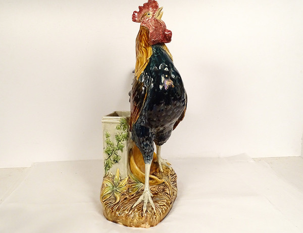 Sculpture Vase Coq Faïence Choisy-le-Roi Signée Louis Carrier-Belleuse XIXè